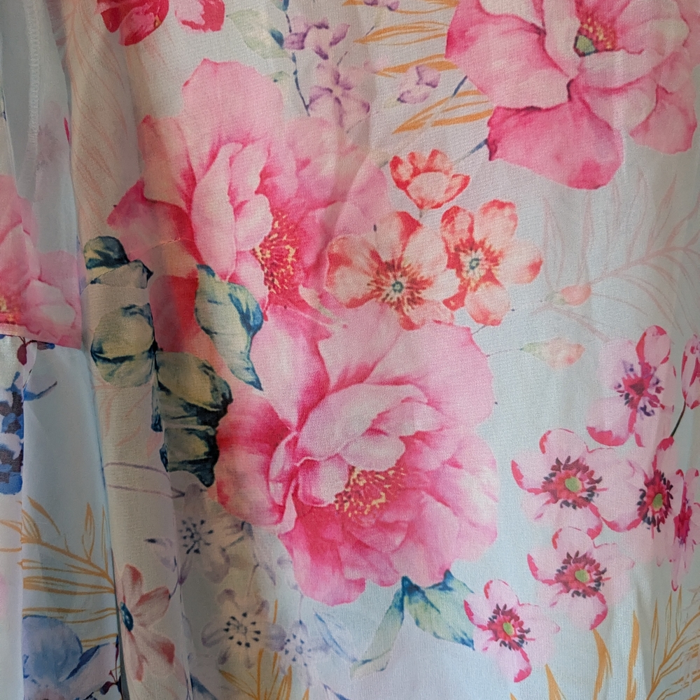 🔥SALE🔥 Floral Print Women's Top - Multicolor Sheer Sz.L - Picture 8 of 9